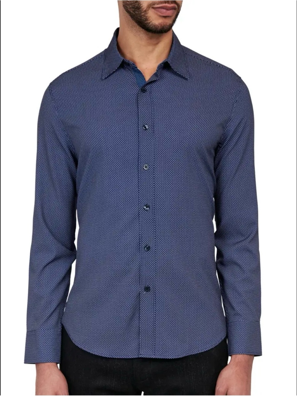 XXL Nordstrom’s Construct Navy Micro-Pattern Long-Sleeve Dress Shirt